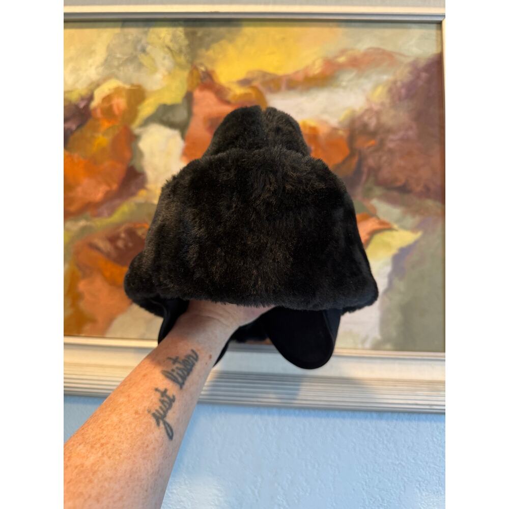 Vtg 1960’s Black Faux Fur Cavanagh Hats New York Vintage Pillbox Hat - Size Lrg